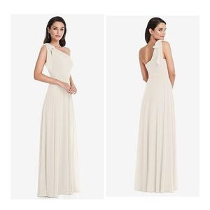 AFTER SIX DRAPED ONE-SHOULDER MAXI DRESS WITH SCARF BOW IN IVORY Sz 10-R